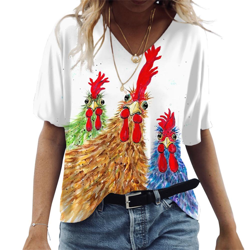 Summer Owl T-Shirts Animal 3D Print Women V-Neck Short Sleeve T Shirt Streetwear Y2K Casual Tees Harajuku Tops Female Clothing