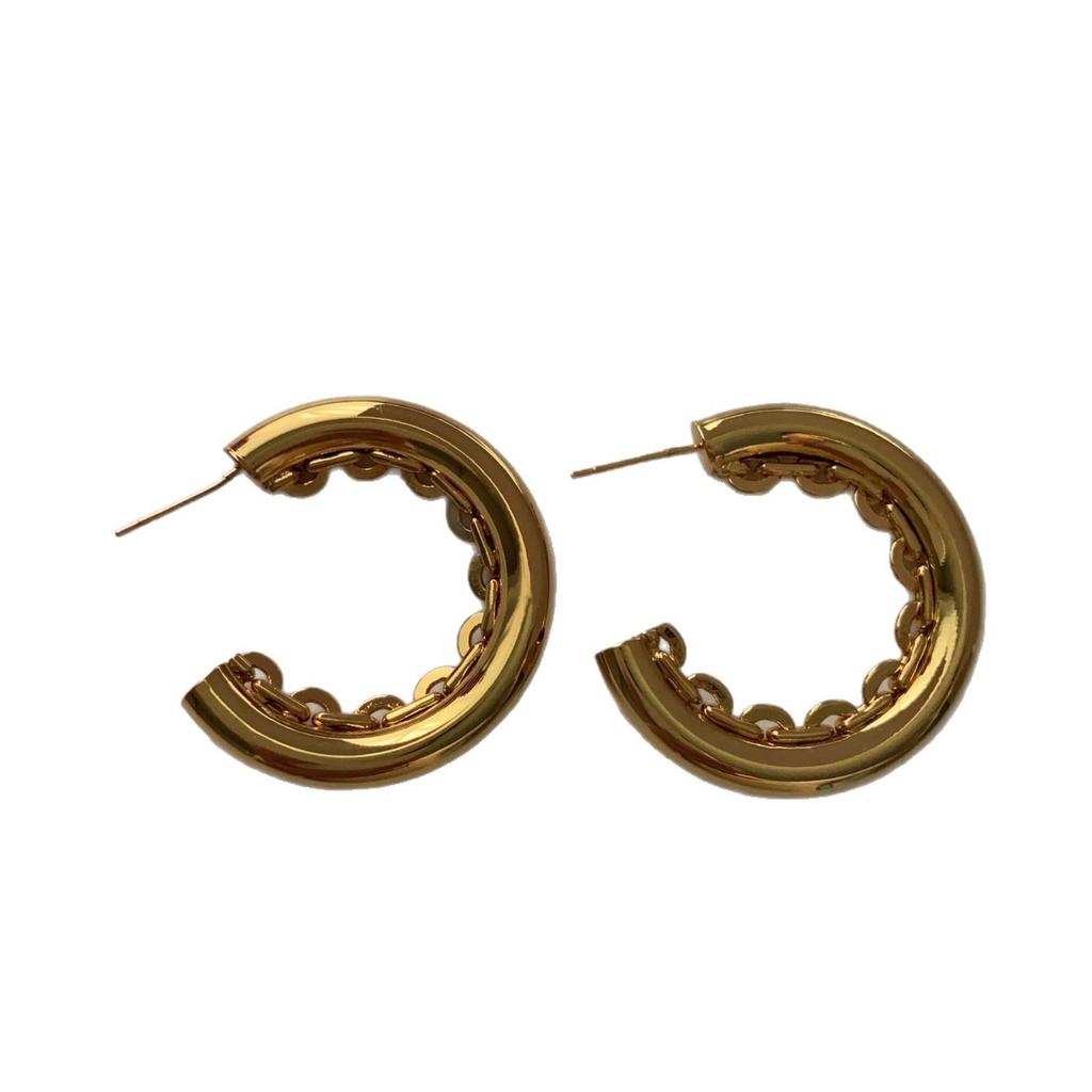 Simple And Personalized C-Shaped Stud Earrings, Niche Light Luxury Design, Cold Wind Metal C-Ring Earrings, Commuter Earrings.