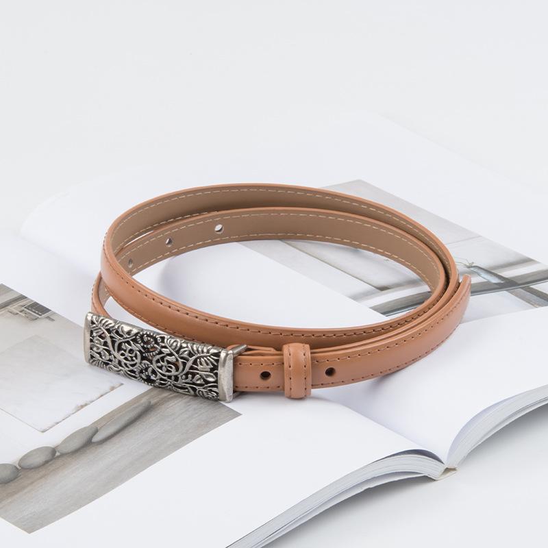 Retro Hollow Version Buckle Genuine Leather Women's Thin Belt Cowhide Women's Sweater Casual Pants Women's Belt Women's Belt