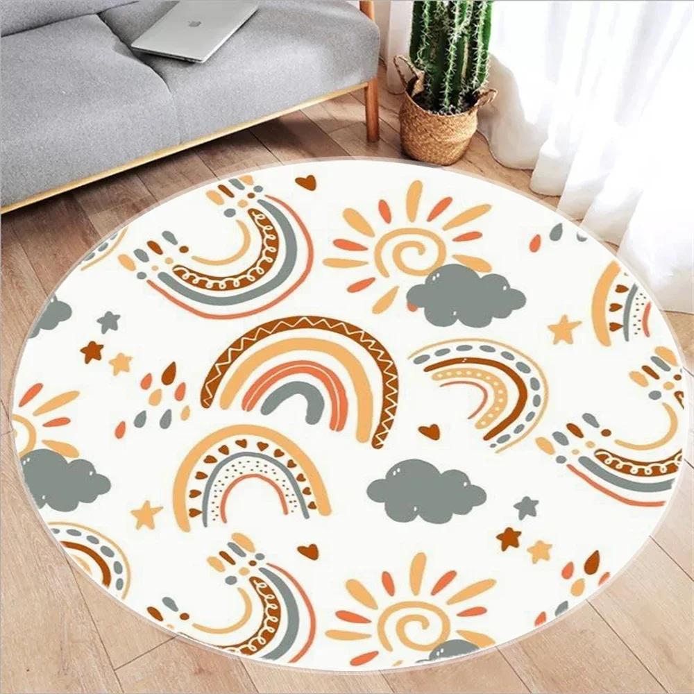 Cute Cartoon Rainbow Printed Circular Carpet Washable Round Floor Mat Living Room Bathroom Kitchen Rug Home Decoration Yoga Mat
