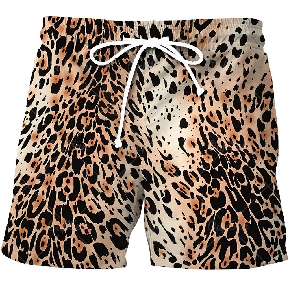 Summer Men s 3D Leopard Print Beach Pants Fashion Versatile Trend Casual Breathable S