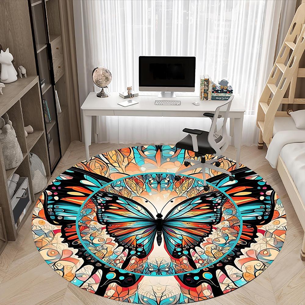1 alfombra redonda de mandala de mariposa para oficina, debajo de sillas de oficina, dormitorio, sala de estar, decoración del hogar, decoración de habitación, disponible en varios tamaños