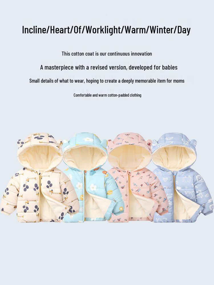 Herbst/Winter Oberbekleidung für Kleinkinder: Baumwoll-Daunenjacke im Ohren-Stil & Lammwolle im trendigen koreanischen Design für Jungen & Mädchen.