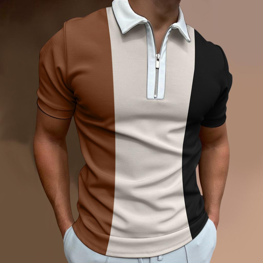 Lapel Polo Shirt Men's Short-sleeved Men's Casual Gradient Colour Blocking Men's T-shirt Tops