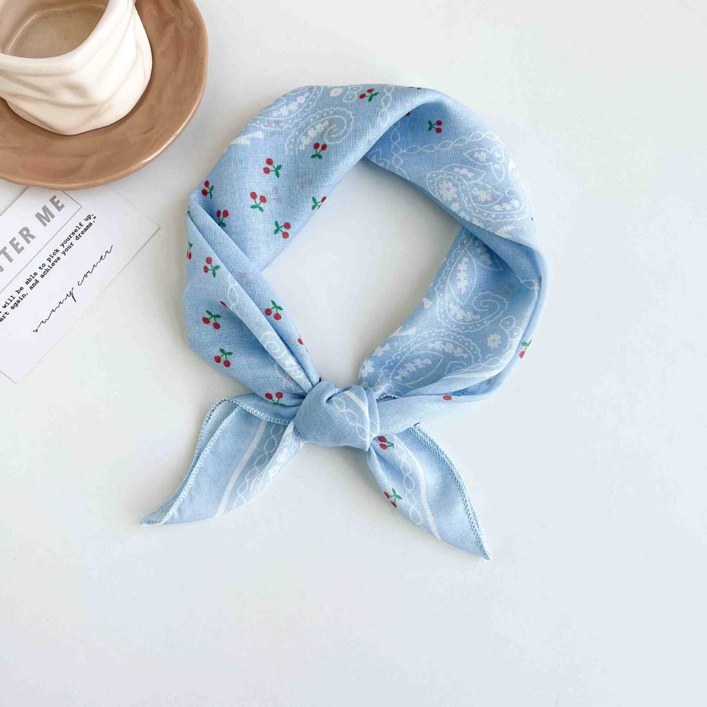 [18 cotton and linen] French high-end bag head small square scarf women's seaside photo silk scarf spring and autumn decorative versatile scarf