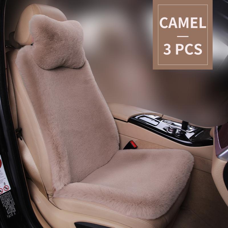 Universal Winter Car Seat Cushion Headrest Faux Fur Sheepskin Front Rear Thickened Plush Car Seat Cover Warm Fluffy Auto Cushion