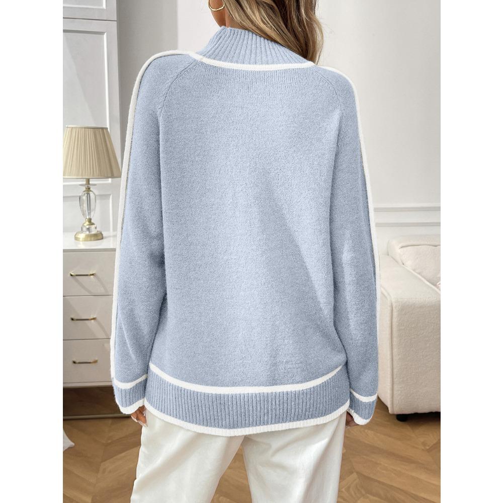 Autumn and Winter Semi High Neck Casual Loose Pullover Lazy Contrasting Women's Sweaters