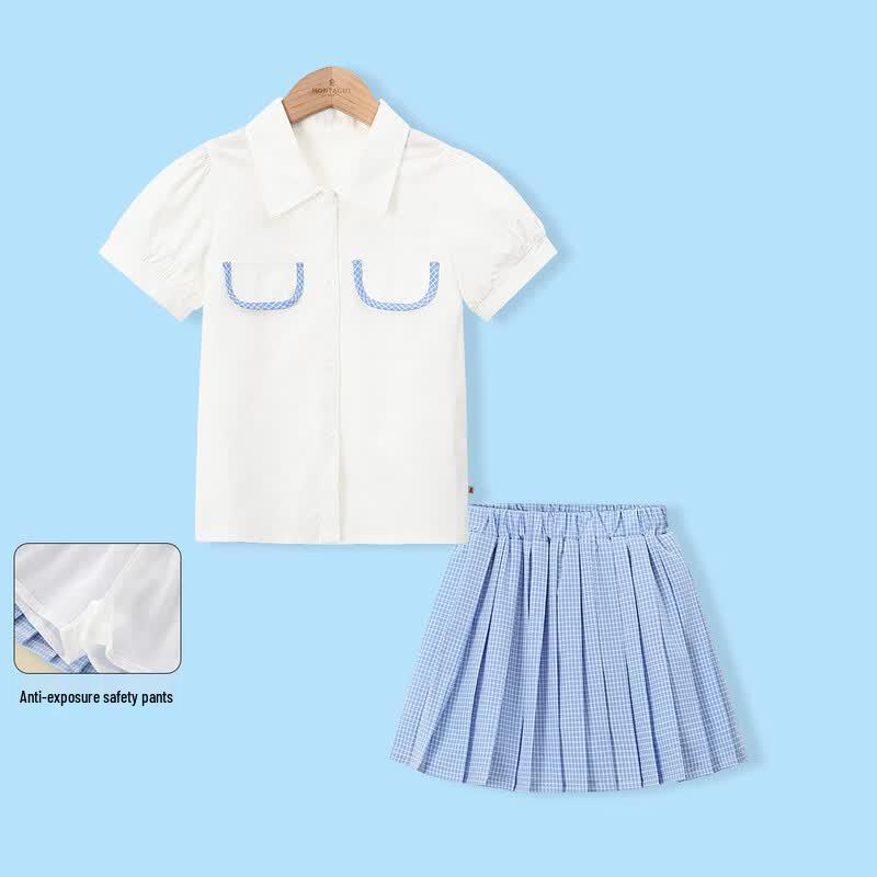 

Montagut Girls Summer Plaid Shirt & Skirt Set 120