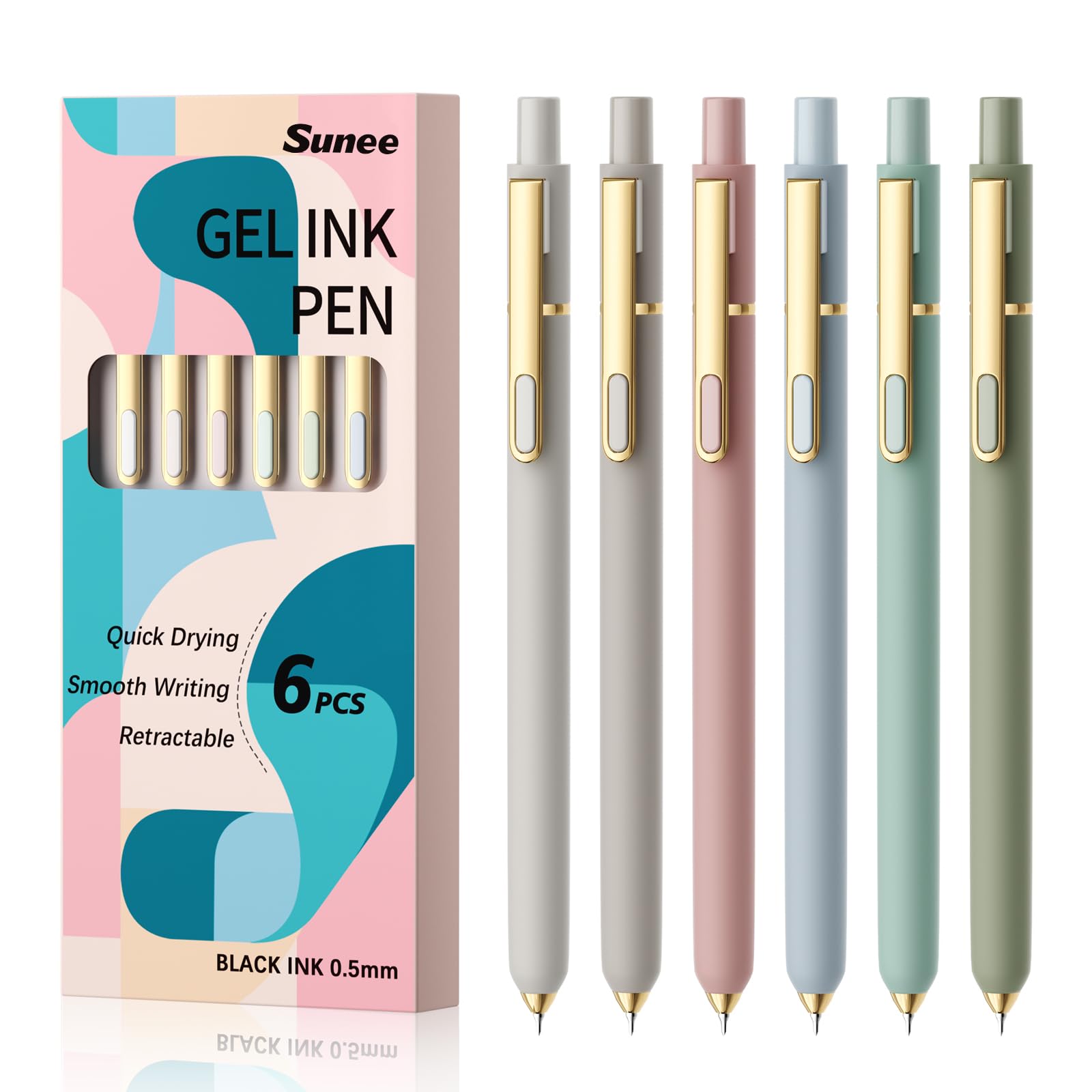 

SUNEE Gel Black Smooth Cute and Beautiful Perfect for and Morandi Colors Pens, 6-Pack, 0.5mm, Quick-Drying Ink, Writing, Design, School, Office,