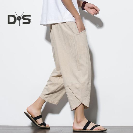 Pantaloni de vară respirabili pentru bărbați, de culoare uni, șic, ocazionali, pantaloni de vară pentru bărbați