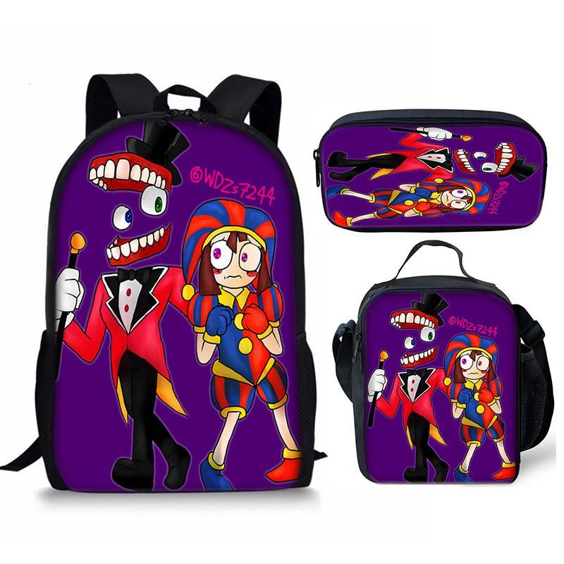 Kids School Backpack Set With Pencil Case Crossbody Bag - Cute Cartoon Print Oxford Fabric Lightweight Breathable Grades