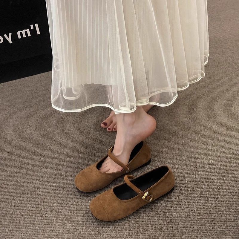 Retro flat Mary Jane shoes with skirt 2025 new suede black light mouth soft sole single shoes women's comfortable women's shoes