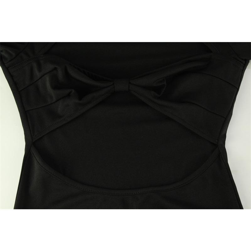 Autumn and Winter Women's Fashion Sexy Hollow Round Neck Long Sleeve Slit Spice Girl Dress