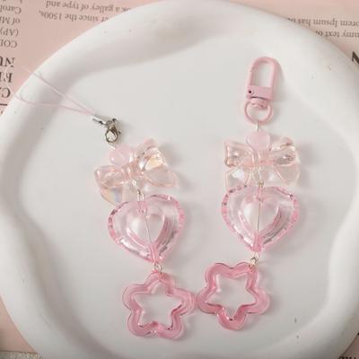 Sweet Pink Bow Pentagram Beaded Keychain Beaded Lanyard Mobile Phone Chain Pendant Card Book Bag Pendant