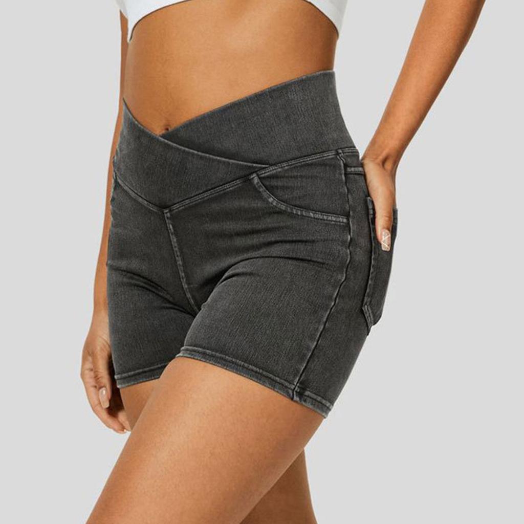 Damenmode Lässig Sommer Cross High Waist Denim Yoga Drei Hosen Shorts