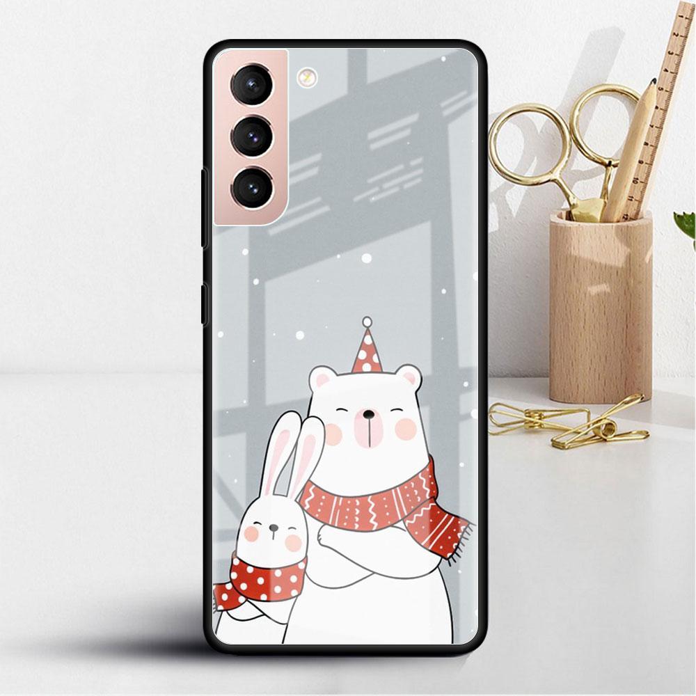 Weihnachts-Cartoon-Glashülle für Samsung Galaxy S22 S20 FE S21 Plus Telefonabdeckung S10 5G S9 Note 20 Ultra 10 Lite Shell