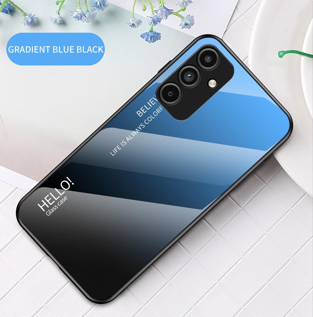 For Samsung Galaxy A25 A 25 5G deksel Gradient Aurora herdet glass myk ramme bakdeksel Telefonveske