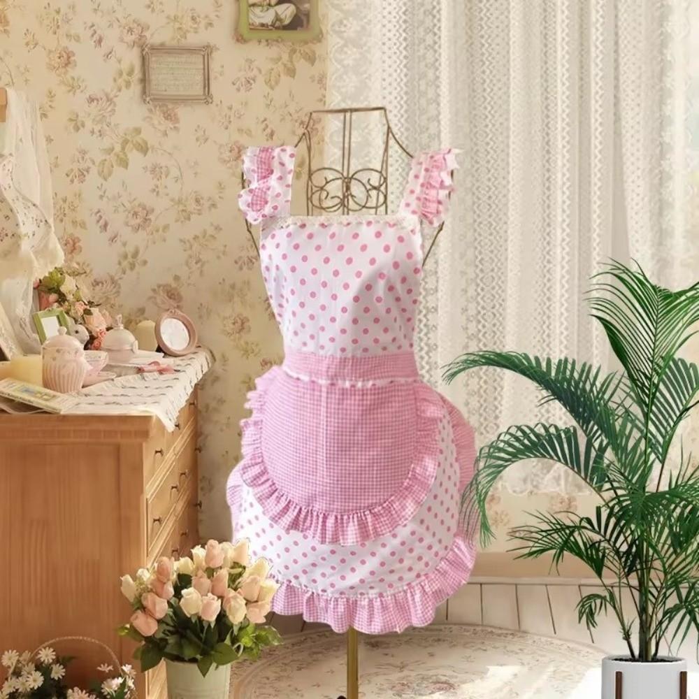 Grembiule da Cucina con Bordi Arricciati, Fantasia a Quadretti, Grembiule Arricciato, Grembiule Stile Lolita Retrò, Costume da Festa