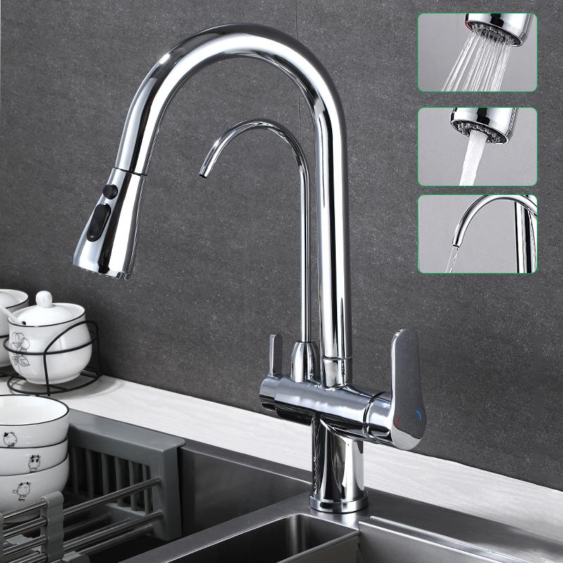 

OXG черный/белый латунный смеситель для кухни Gourmet, фильтрованный смеситель для кухни, смеситель для горячей и холодной воды, выдвижной кран, кухонный кран для мойки