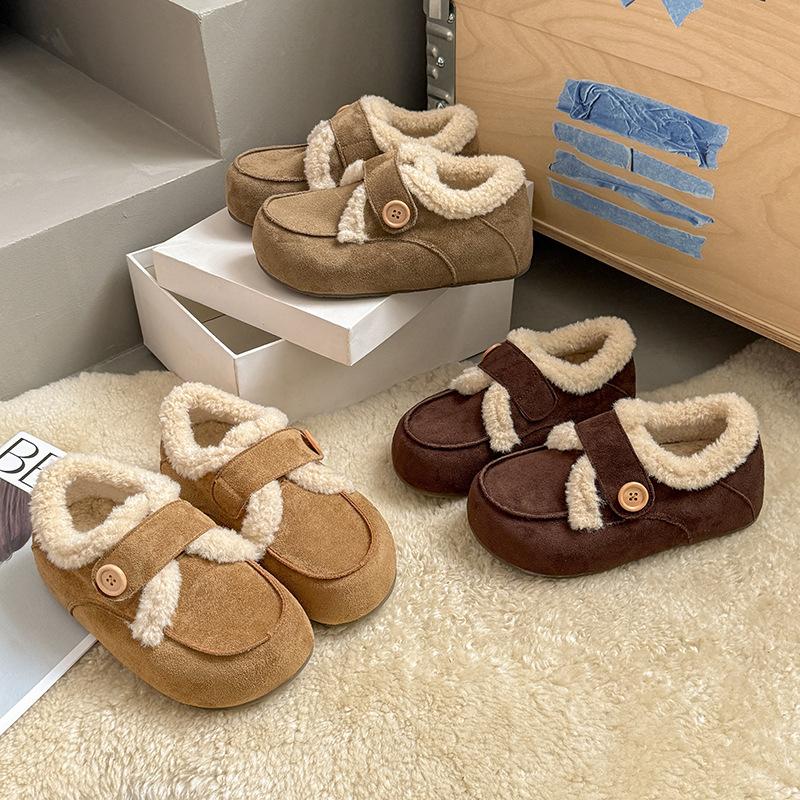 Winter new cotton shoes women's flat-bottomed suede Velcro velvet warm snow shoes women