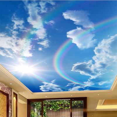 Mural de parede de teto, céu azul, nuvens brancas, papel de parede de teto adequado para o lobby do quarto, mural de parede 3D, decoração de casa