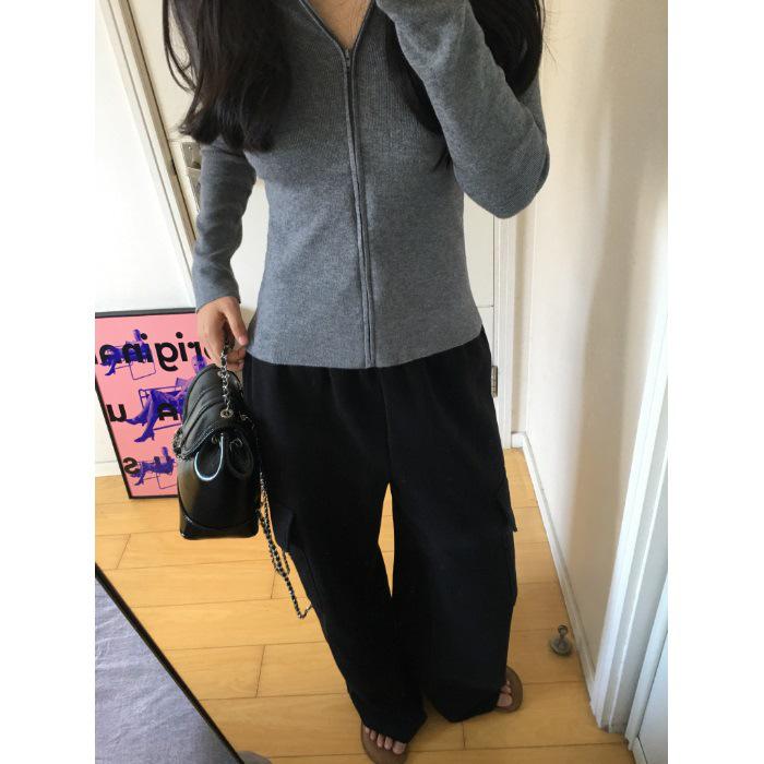 Korean Dongdaemun Women’s Slim-fit Hooded Knit Cardigan - Spring Style Top M серый