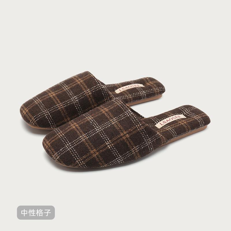 Fashion Concise Comfortable Gingham Design Brand Couple Slippers Fashion Non-slip Flat Home Slippers High Quality Soft Cotton Slippers