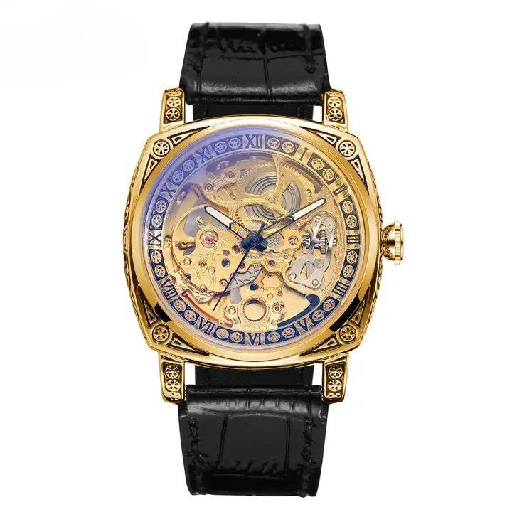 

Мужские модные ретро-часы с резным полым корпусом в европейско-американском стиле с автоматическим механическим механизмом