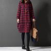 Spring New Korean Version Loose Splicing Plaid Lapel Long-sleeved Dress Women's Medium and Long Shirt Skirt