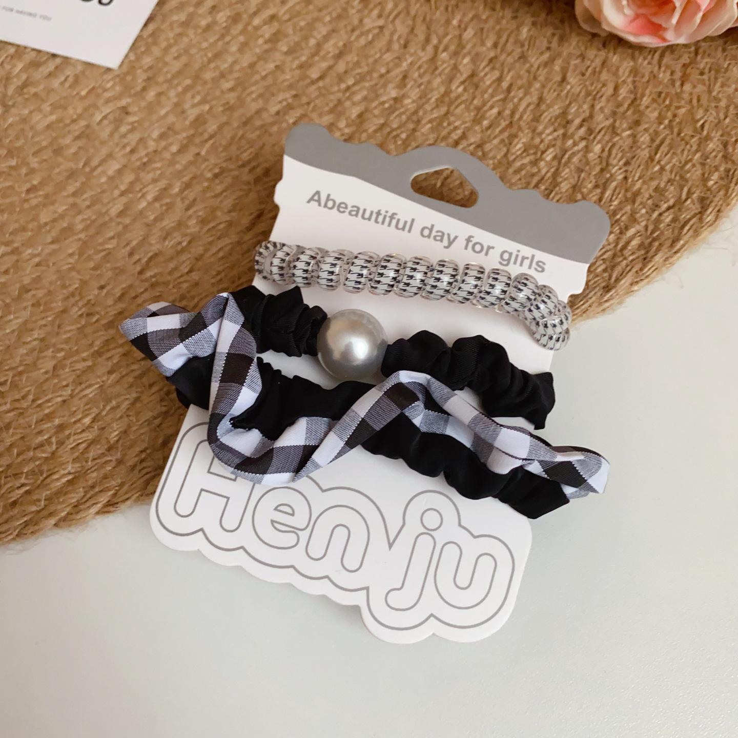 Korean fabric art telephone line pleated pearl hair rope hair band simple and versatile hair accessories
