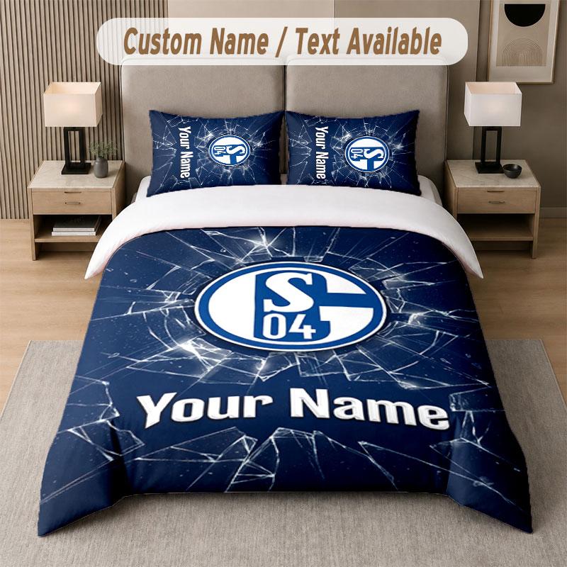 Custom Bedding Set Schalke 04 FC Pattern, Print Name Text 1 Duvet Cover plus 2 Pillowcases Home Textile