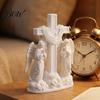 Handheld Size Angel Ornament 3D Printed Praying Ornament, Dual Angels with Flowing Cloud Base, Sacred Compact Bookshelf Decoration White Sculpture for