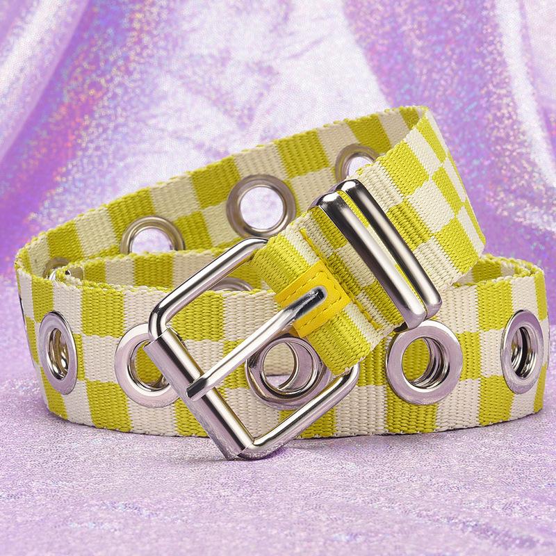 Rainbow Plaid Canvas Belt with Pin Buckle