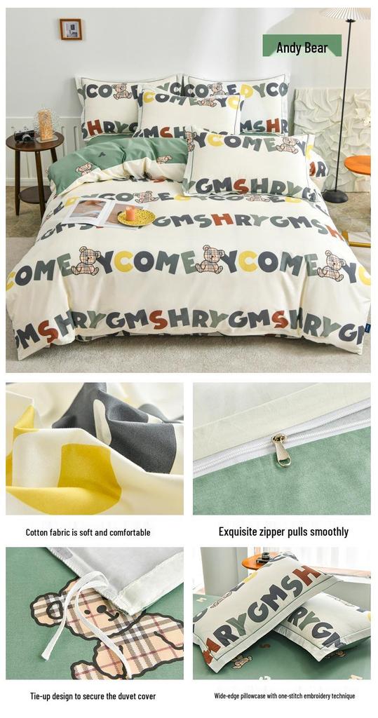 Fresh Orange 100% Cotton Four-Piece Bedding Set - Duvet Cover & Bed Sheet for Student Dorms and Homes