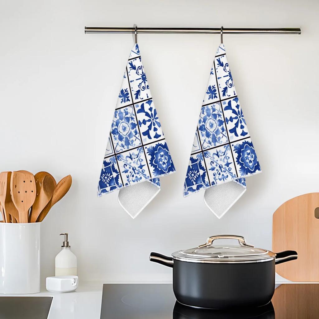 2pcs/set Kitchen Towels 40x60cmblue bohemian styleHand Towels Christmas Decorations for Home Noel Dish Towels Gifts