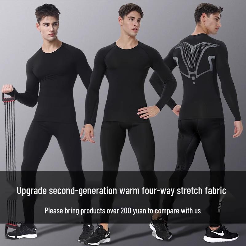 Set de lenjerie termică de iarnă pentru bărbați, cu fleece interior și efect de compresie - cu mânecă lungă, cu uscare rapidă, pentru alergare, antrenament, schi și sporturi de fitness.