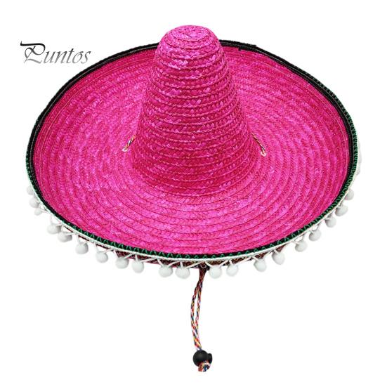 Zonnehoed Mexicaanse Sombrero met Kleurrijke Pompons, Hawaiiaanse Stijl Geweven Strohoed, Brede Rand Lichtgewicht Alle Seizoenen Feestkostuum voor de Zomer