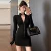 Elegant Solid Color Bodycon Zipper Dress for Women - Autumn/Winter Slimming Short Skirt