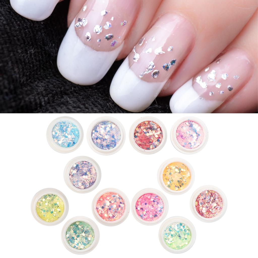 12 Boxes Nail Art Sequins DIY Nail Art Glitter Flakes Powder Manicure Decaration