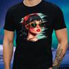 Men's Pin-Up T-Shirt with Sunglasses Motif Cotton Size S To 5XL