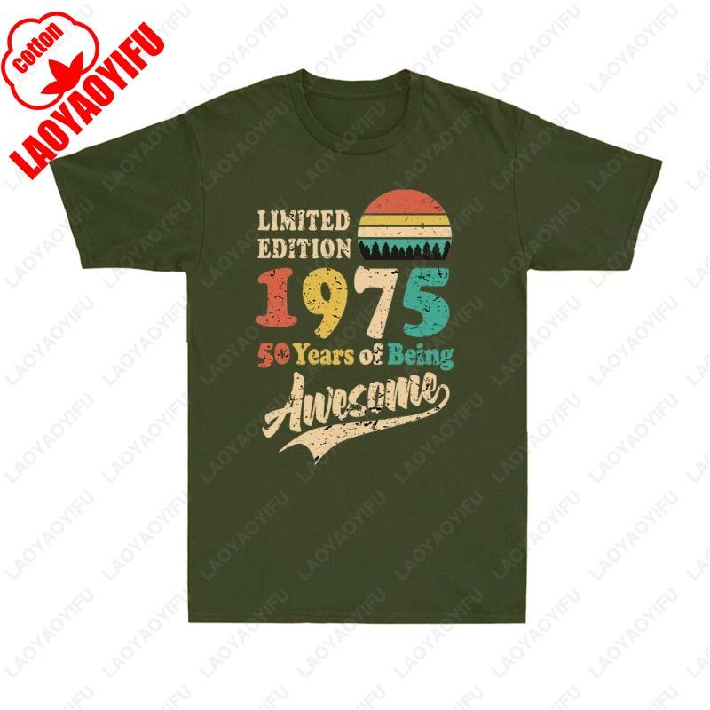 Made in 1975 50 Years of Being Awesome Vintage 50th Birthday Cotton TShirt Vintage Classic Fashion Streetwear Men Women Fun Tees