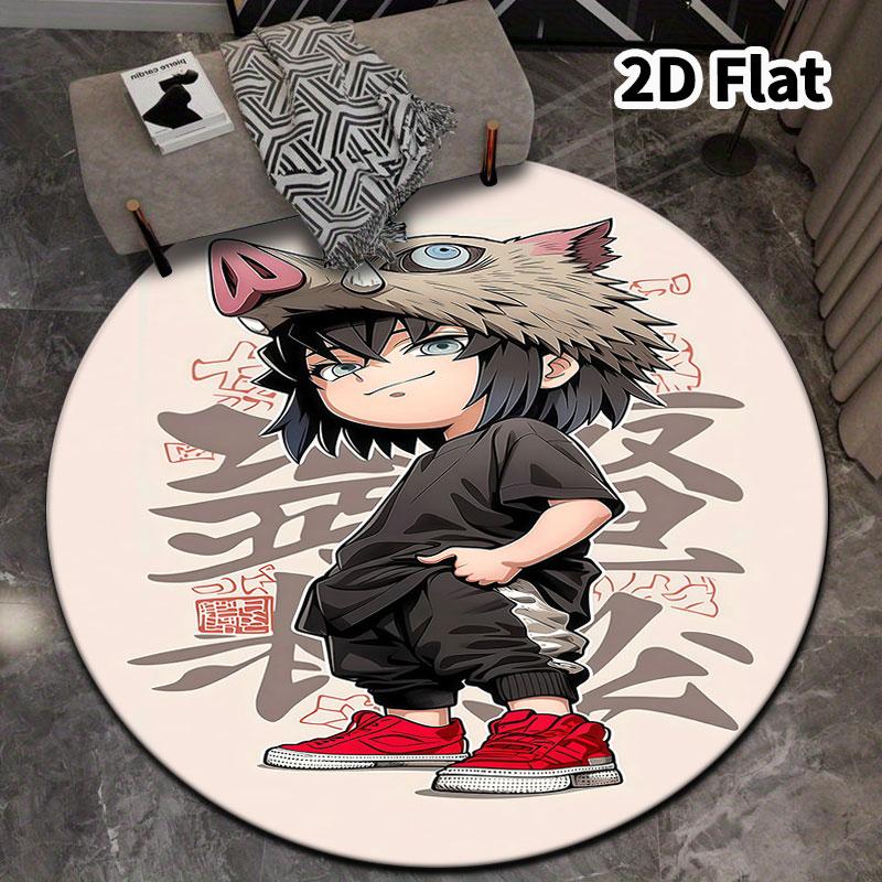 Demon Slayer Kimetsu No Yaiba Round Area Rug Carpet Rug For Living Room Bedroom Sofa Playroom Decor Nonslip Floor Mat