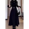 Autumn/Winter 2024 Women's French Hepburn Style Black Knit Dress - Mid-Length, Small Waist Trend