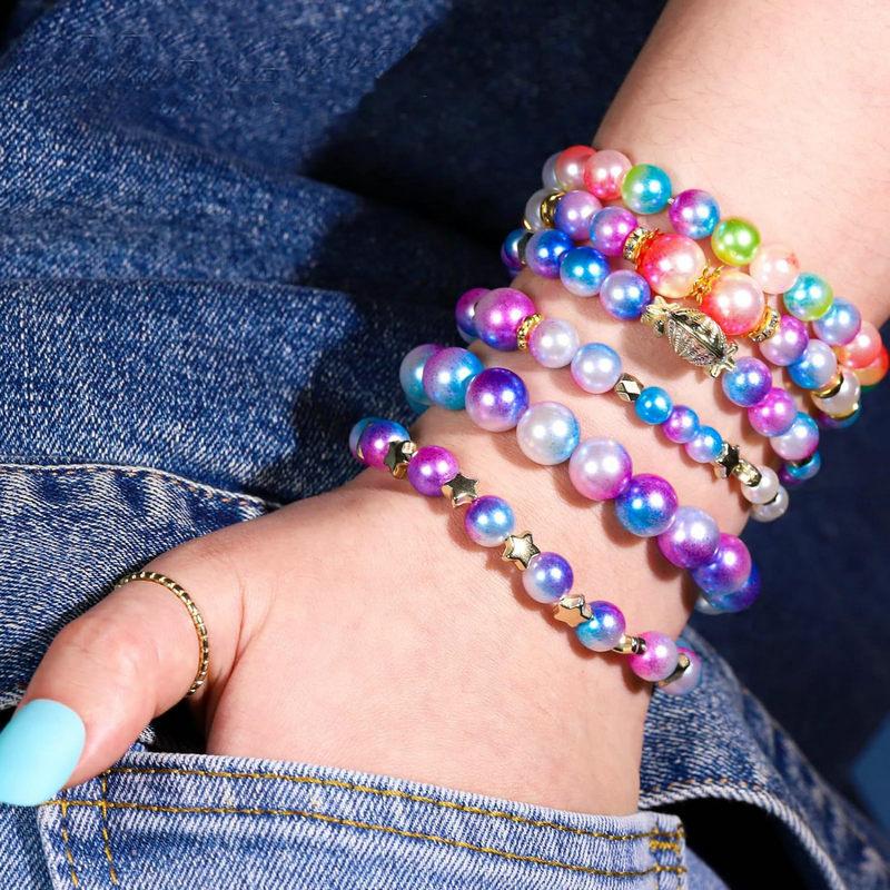 Gradient Pearls Beads Kit Rainbow ABS Pearl Beads Bracelet Making Kit for DIY Earrings Necklaces Bracelets Jewelry Making Craft