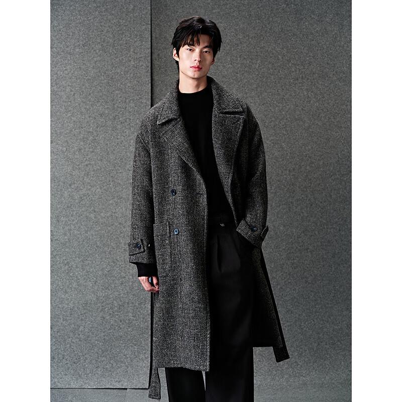 GXG Men's Linen Wool Blend Double-Breasted Chesterfield Coat