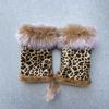 Christmas Women Hand Wrist Windproof Mittens Warmer Y2K Leopard Print Gloves Plush Suede Faux Rabbit Fur Fingerless Gloves
