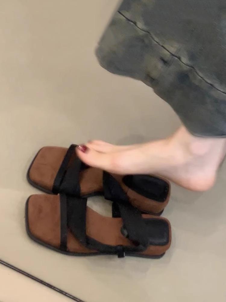 

Версия из овчины~ Натуральная кожа ретро однословные на толстой подошве и два сандалия с открытым носком для женской летней обуви на танкетке крутые шлепанцы 40