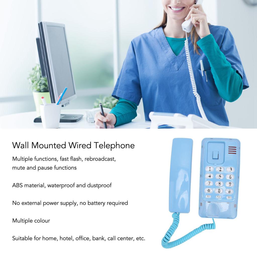 Wall Mounted Wired Telephone Rebroadcast Waterproof Dustproof Retro Wall Phone with Handset for Home Hotel Bank