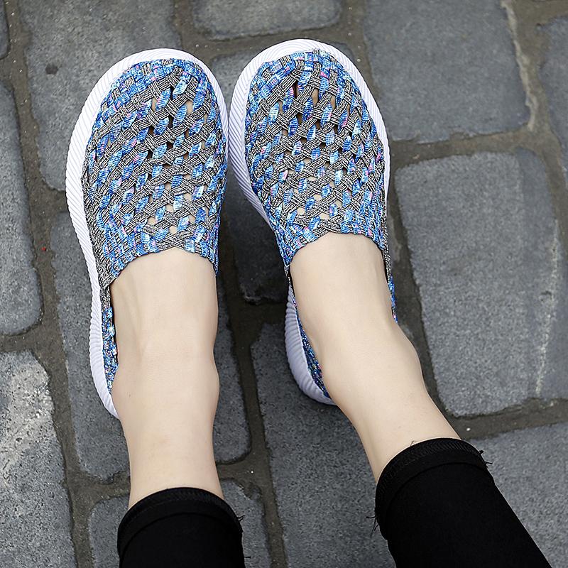 Summer Moccasin Pink Beach Walking Shoes Women Multicolor Casual Weave Soft Slip on Braided Flats Sneakers Plus Size