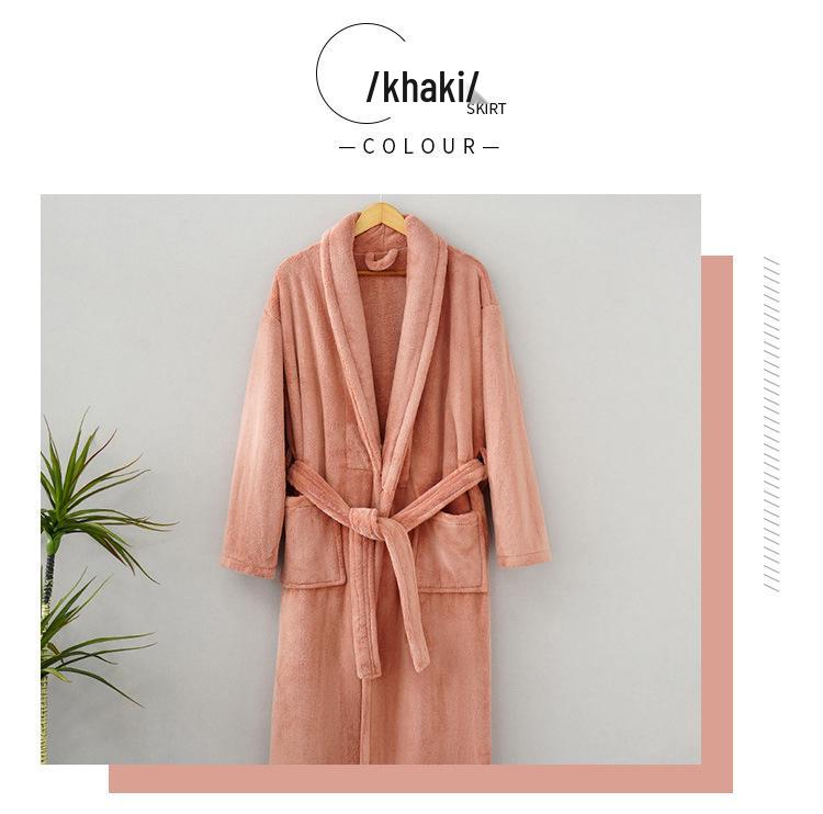 Couple's Thickened Coral Fleece Bathrobe - Autumn/Winter, Plus Velvet, Shawl Collar, Long Sleeve, Plus Size Homewear